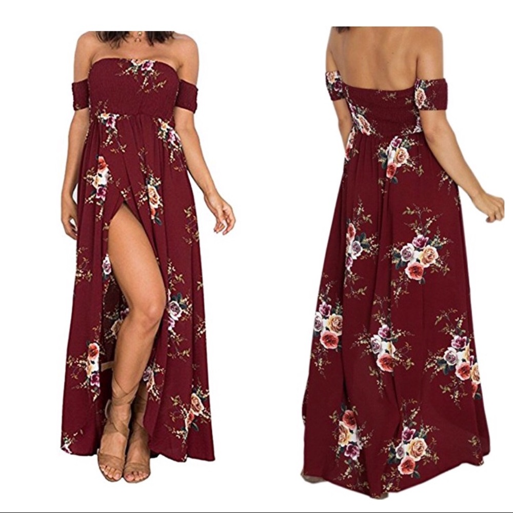 🎉SOLDOUT🎉Marissa Merlot OffShoulder Maxi Dress☀️ - Picture 2 of 8